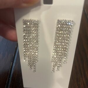 Beeline Women’s Silver Tone Rhinestone Fringe Drop Earrings